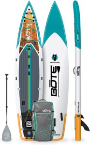 The BOTE inflatable standup paddle board is a durable and stylish superhero on the water. Lightweight and portable, it's the perfect adventure companion.